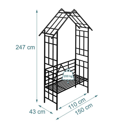 Rose Arch With Bench Shelf, Metal 2-in-1 Trellis