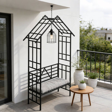 Rose Arch With Bench Shelf, Metal 2-in-1 Trellis