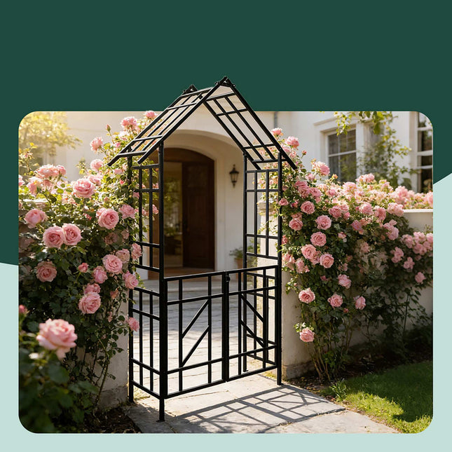 Rose Arch With Double Gate – Lockable Pointed Roof