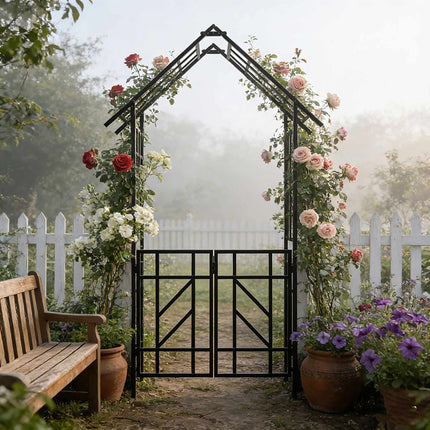 Rose Arch With Double Gate – Lockable Pointed Roof