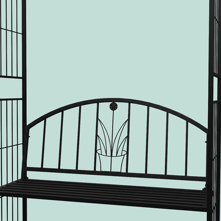 Rose Trellis Arch With Bench, Black Metal Garden Arbor
