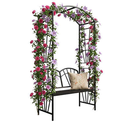 Rose Trellis Bench – Black Metal Arch for Climbers