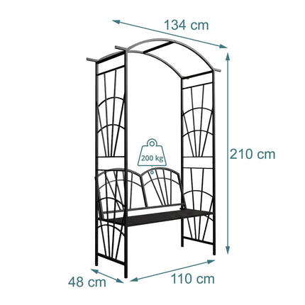 Rose Trellis Bench – Black Metal Arch for Climbers