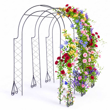 Rose Trellis Garden Arch, Black Metal, 3-Arch Design