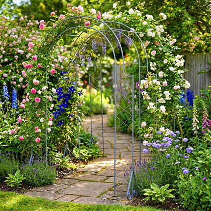 Rose Trellis Garden Arch, Black Metal, 3-Arch Design