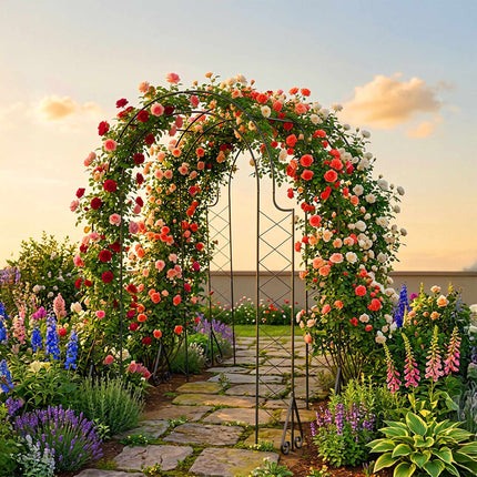 Rose Trellis Garden Arch, Black Metal, 3-Arch Design