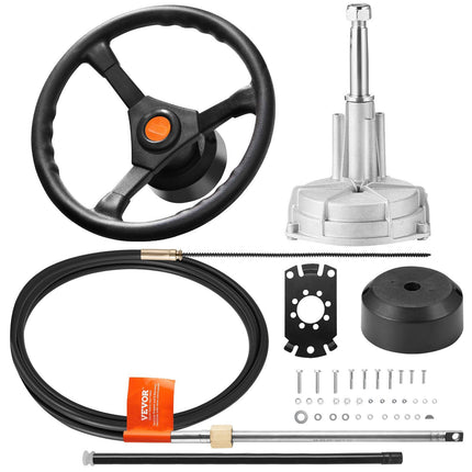 Rotary Boat Steering Kit – 12 ft Cable, 13.5 in Wheel