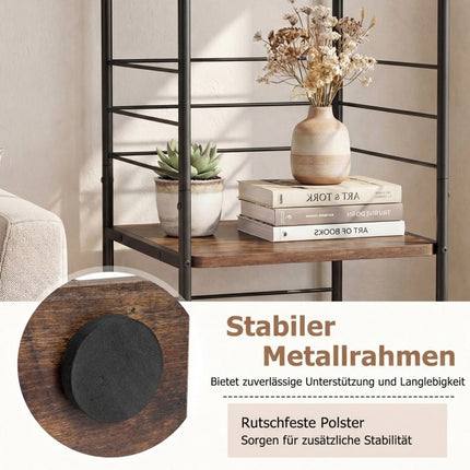 Rotating 4-Tier Bookshelf, 360 Metal Frame, Rustic Brown