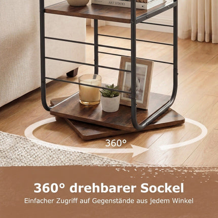 Rotating 4-Tier Bookshelf, 360 Metal Frame, Rustic Brown