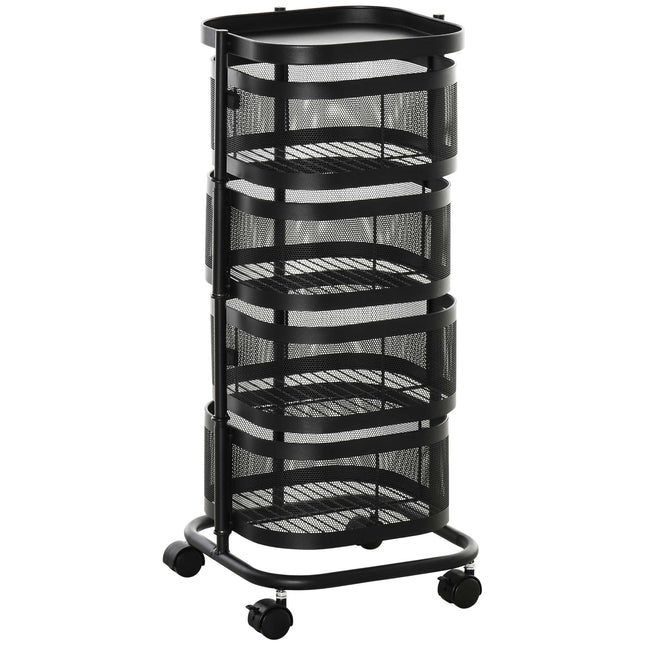 Rotating 4-Tier Kitchen Cart with Wheels, Black, 33x33x77 cm