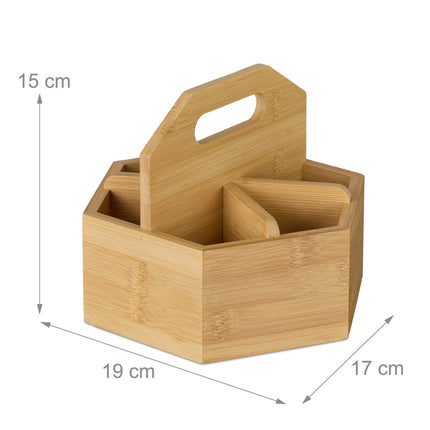 Rotating Bamboo Pen Holder with 6 Compartments