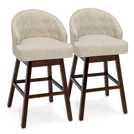 Rotating Bar Stools Set of 2 with Backrest, Beige/Brown