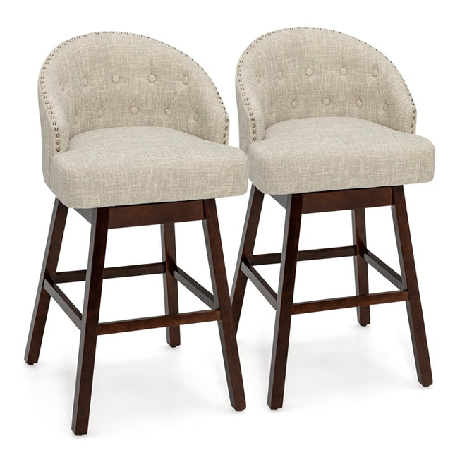 Rotating Bar Stools Set of 2 with Backrest, Beige/Brown