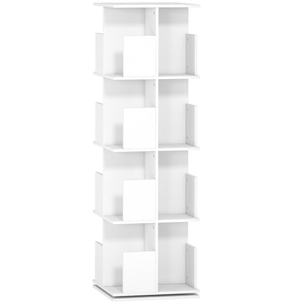Rotating Bookshelf, 4 Tiers, 16 Compartments, White MDF