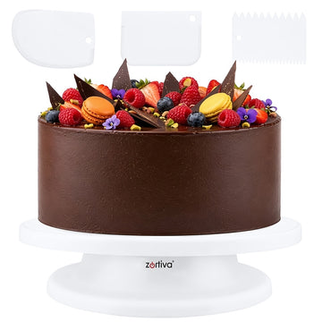 Rotating Cake Stand with 3 Decorating Spatulas, Removable Base, 28 cm, White
