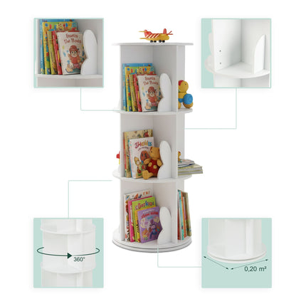 Rotating Children's Bookcase, White, Rabbit Ear Design