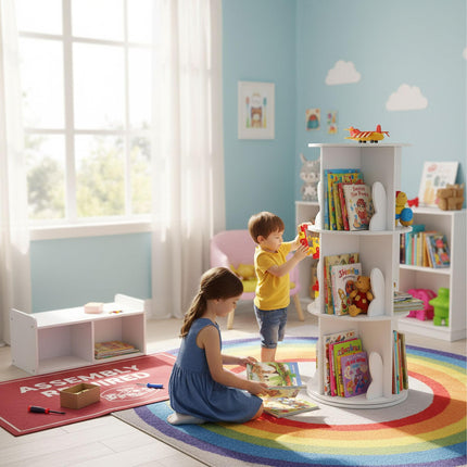 Rotating Children's Bookcase, White, Rabbit Ear Design