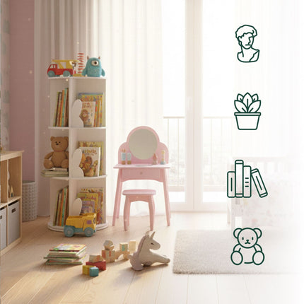 Rotating Children's Bookcase, White, Rabbit Ear Design