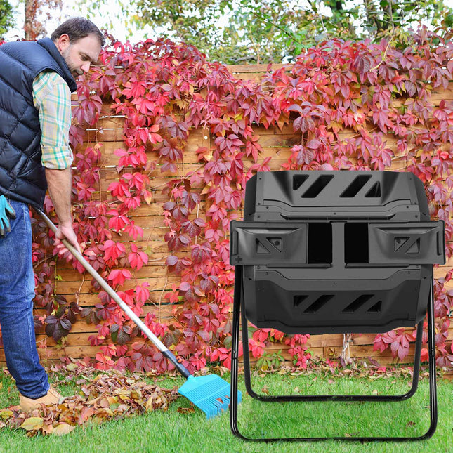 Rotating Compost Bin, 160L Dual Chamber Garden Tumbler