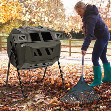Rotating Compost Bin, 160L Dual Chamber Garden Tumbler