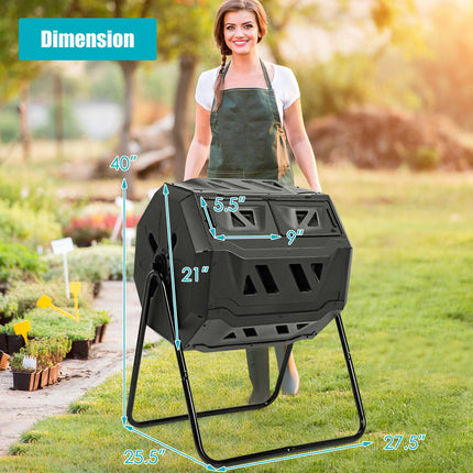 Rotating Compost Bin, 160L Dual Chamber Garden Tumbler
