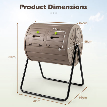 Rotating Compost Tumbler, 142L Dual Chamber, Lockable Doors