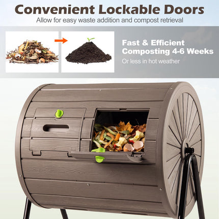 Rotating Compost Tumbler, 142L Dual Chamber, Lockable Doors