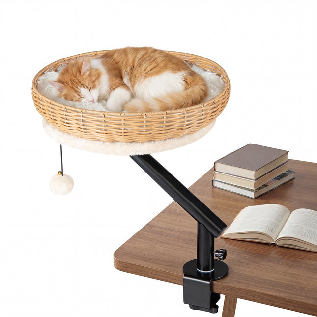 Rotating Desk Cat Bed with Removable Plush Cushion