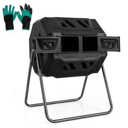 Rotating Dual Chamber Compost Bin, 160L, Black