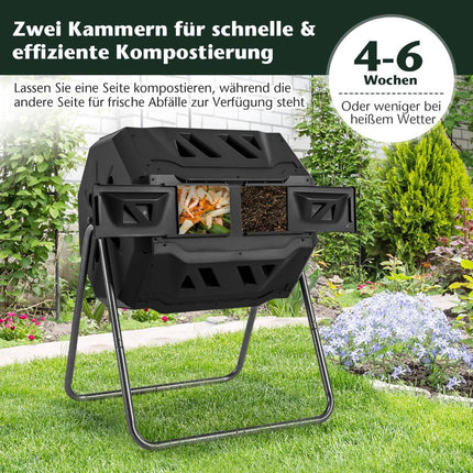 Rotating Dual Chamber Compost Bin, 160L, Black