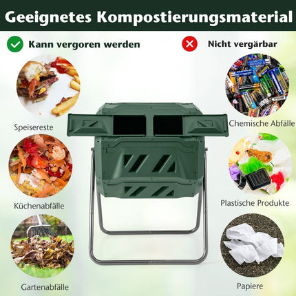 Rotating Dual-Chamber Compost Tumbler, 160L Capacity