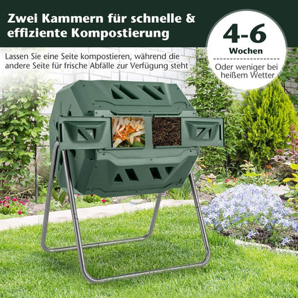 Rotating Dual-Chamber Compost Tumbler, 160L Capacity