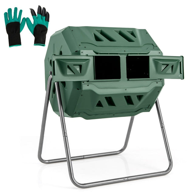 Rotating Dual-Chamber Compost Tumbler, 160L Capacity
