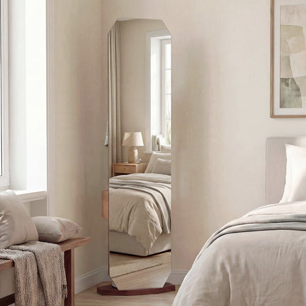 Rotating Full-Length Mirror Stand with Hooks and Shelf