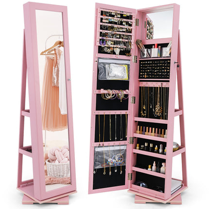 Rotating Jewelry Armoire with Full-Length Mirror, Pink