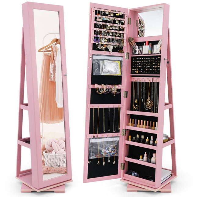 Rotating Jewelry Armoire with Full-Length Mirror, Pink