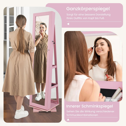 Rotating Jewelry Armoire with Full-Length Mirror, Pink