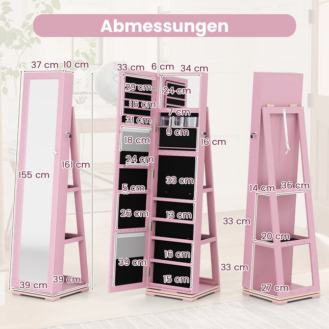 Rotating Jewelry Armoire with Full-Length Mirror, Pink
