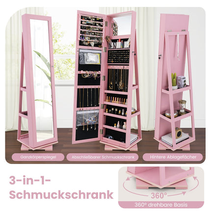 Rotating Jewelry Armoire with Full-Length Mirror, Pink