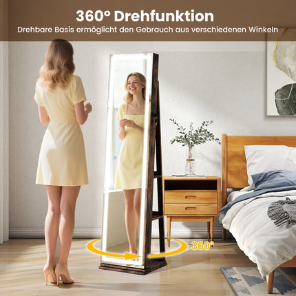Rotating Jewelry Cabinet with LED Mirror and Storage