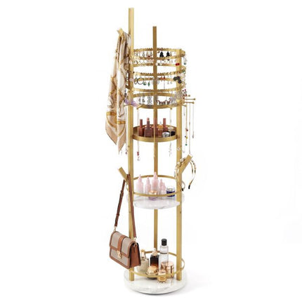 Rotating Jewelry Organizer Stand, 360 Swivel, Hooks, Shelves