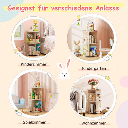 Rotating Kids Bookshelf – 2-Tier, Bunny Dividers, 360° Access