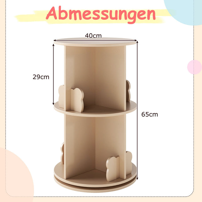 Rotating Kids Bookshelf – 2-Tier, Bunny Dividers, 360° Access