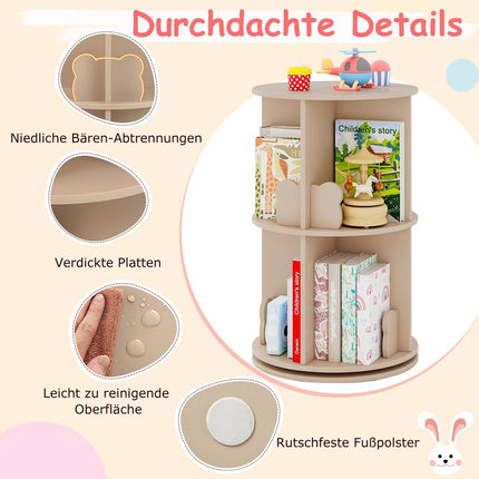 Rotating Kids Bookshelf – 2-Tier, Bunny Dividers, 360° Access