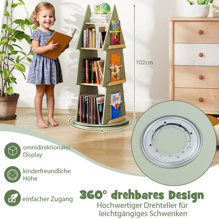 Rotating Kids Bookshelf – Tree Design, 4-Tier, 360° Access