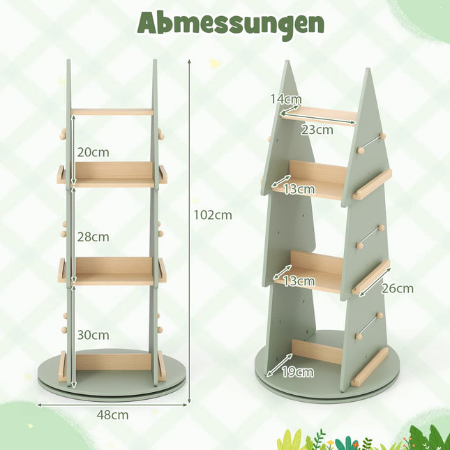 Rotating Kids Bookshelf – Tree Design, 4-Tier, 360° Access
