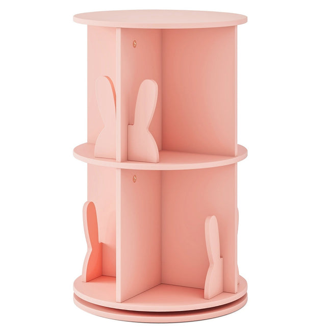 Rotating Kids Bookshelf with 2 Levels & Bunny Dividers, Pink