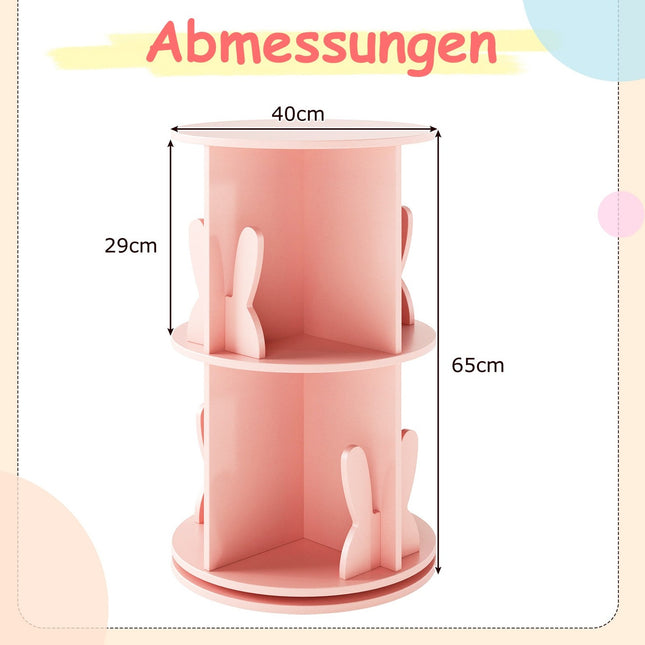 Rotating Kids Bookshelf with 2 Levels & Bunny Dividers, Pink
