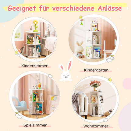Rotating Kids Bookshelf with 2-Tier Bunny Dividers, 360° 40x40x65cm