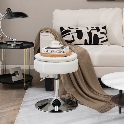 Rotating Makeup Stool with Storage, Adjustable Height, White